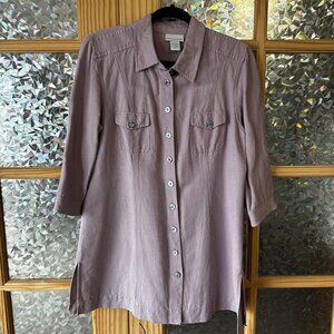 Soft Surroundings Long Shirt Womens Large Lilac Linen Blend Button Lagenlook